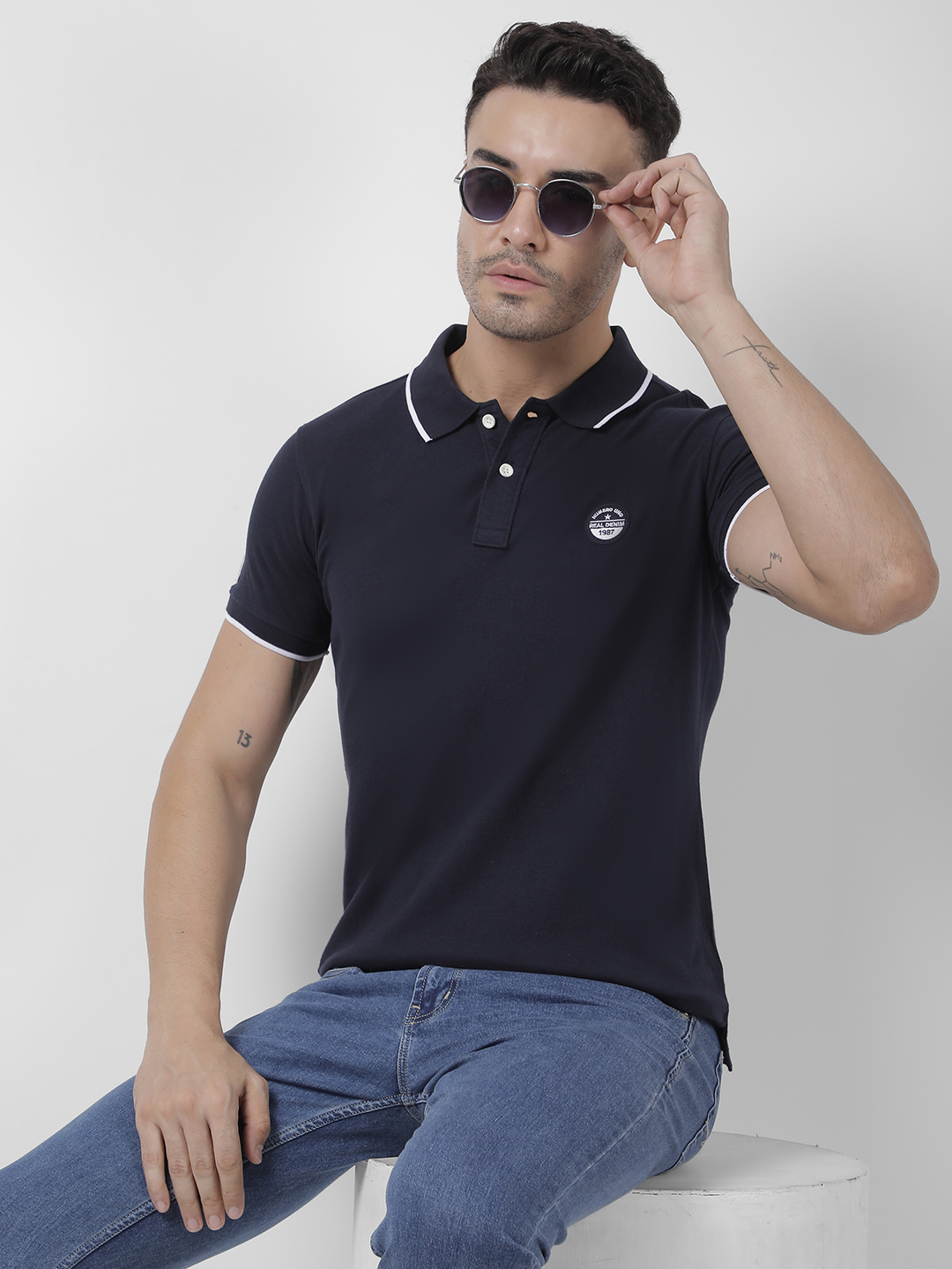 Numero Uno Men Striped Blue T-Shirt